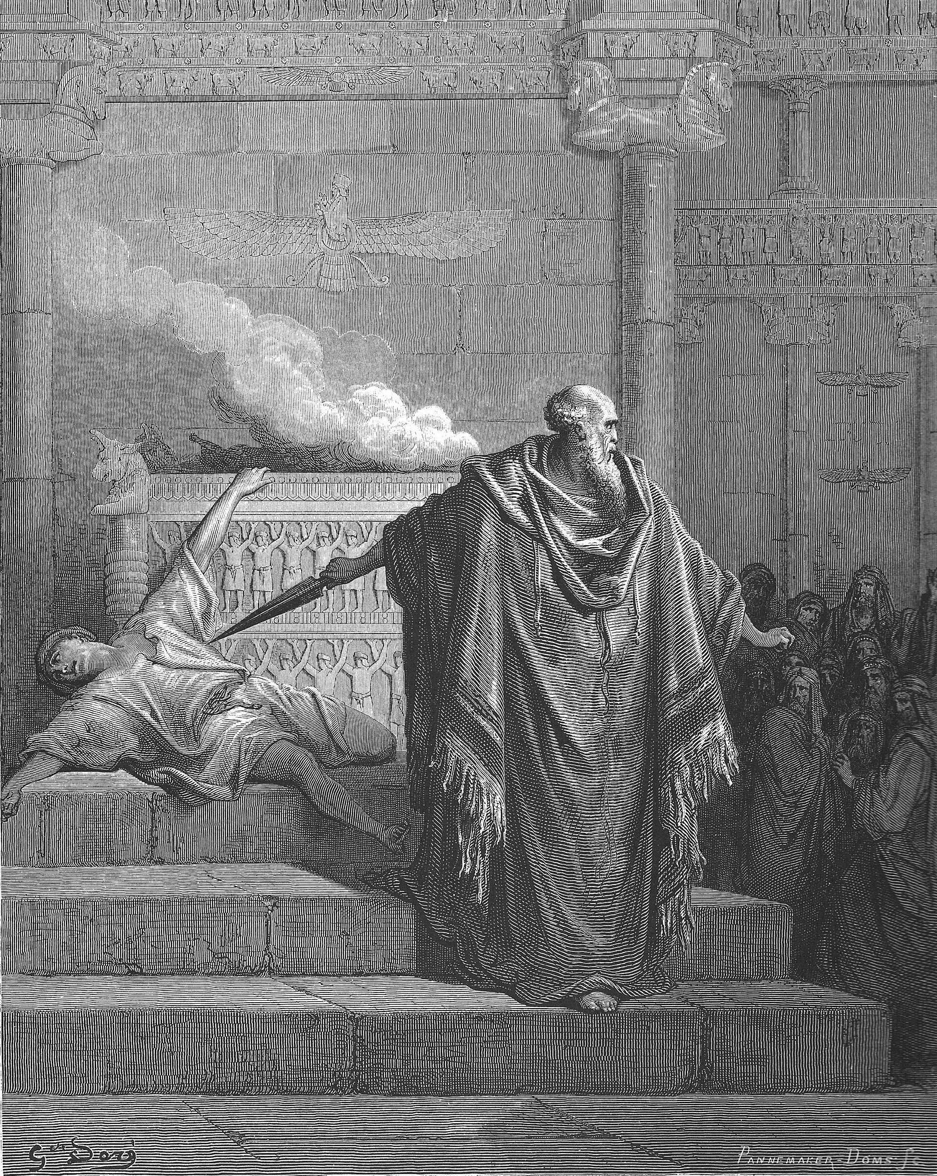 Gustave Doré engraving depicting Mattathias refusing to sacrifice to a pagan god, from Doré's English Bible (1866)