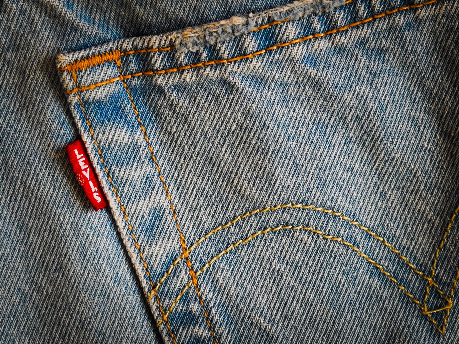 A pair of iconic Levi's 501 jeans with the red tab, the classic style patented in 1873