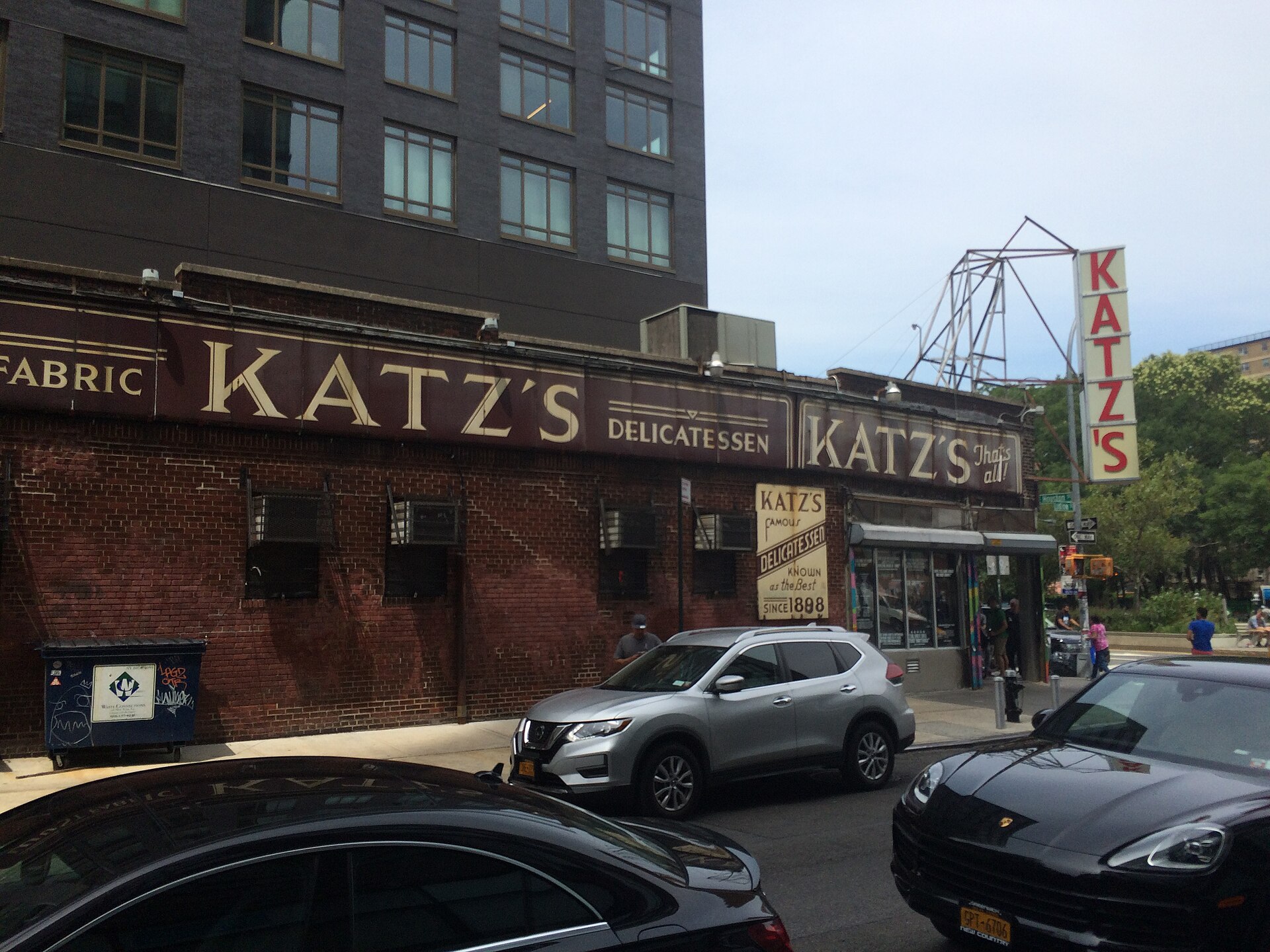 The storefront of Katz's Delicatessen in Manhattan, a Jewish-owned deli institution since 1888