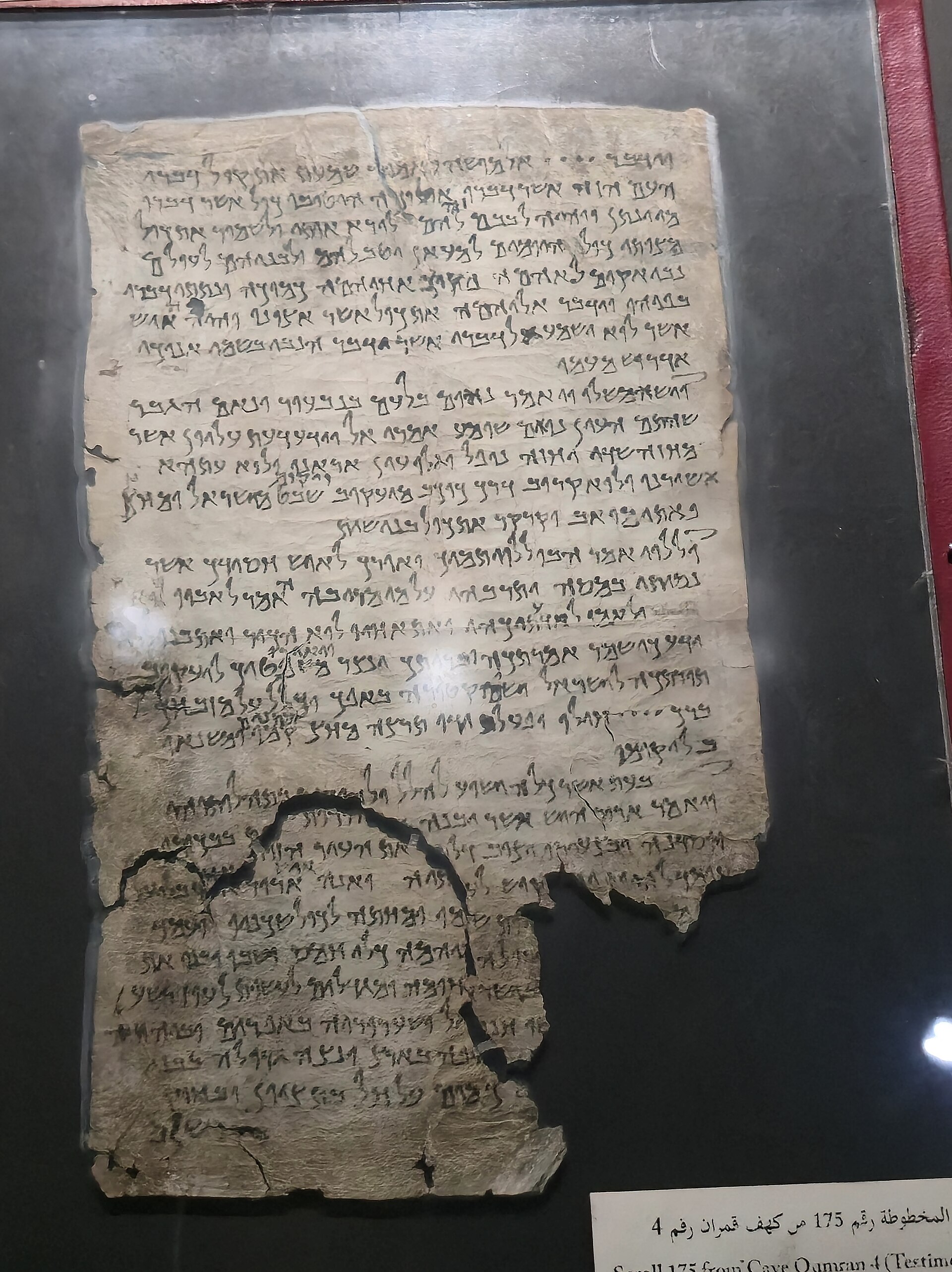 Dead Sea Scrolls manuscript fragments displayed at the Jordan Museum