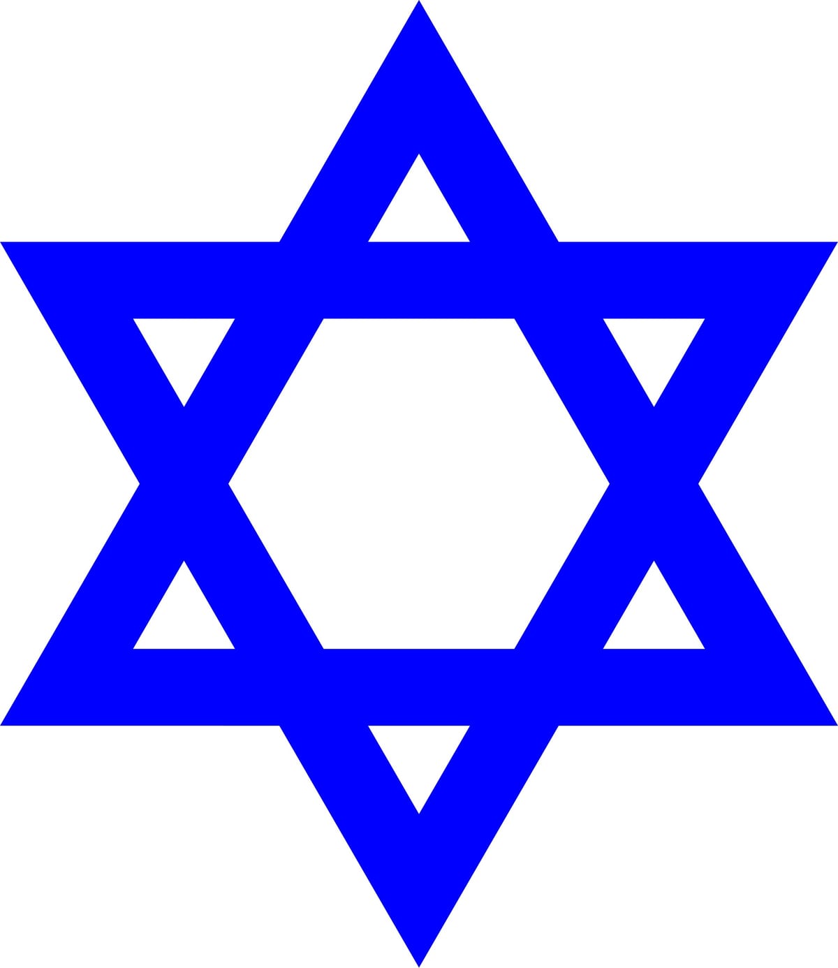 Blue Star of David, a six-pointed star formed by two overlapping triangles, the most recognizable symbol of Jewish identity