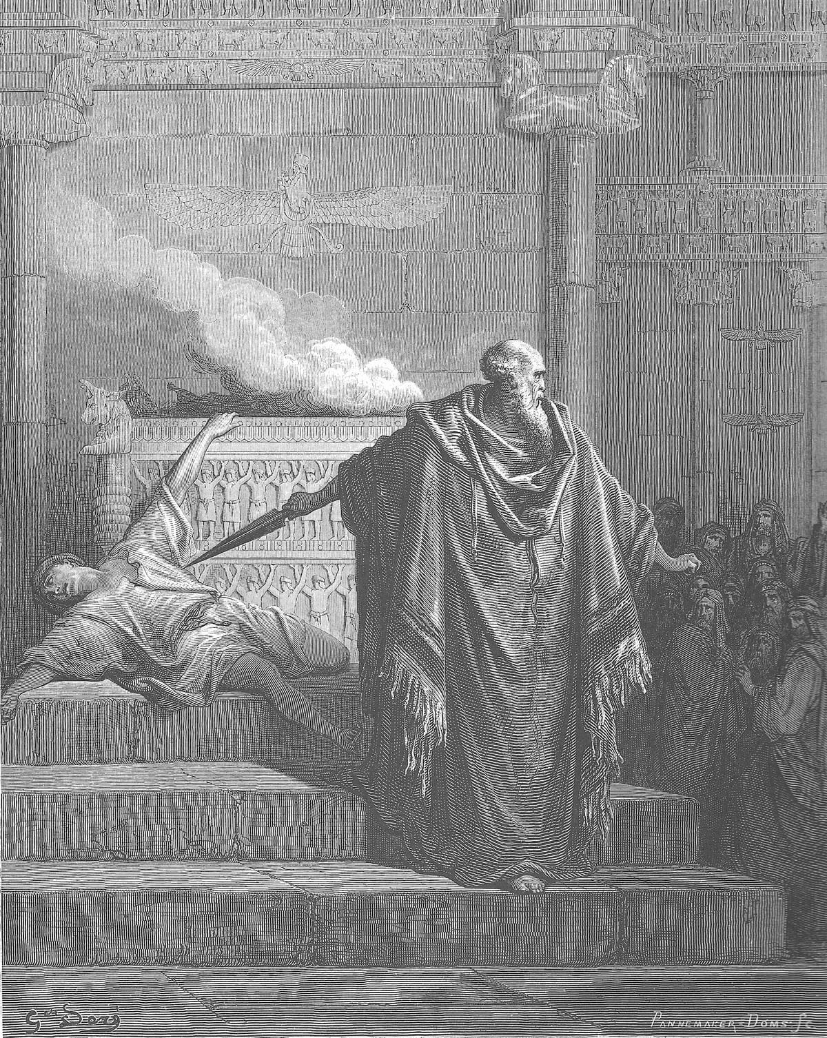Gustave Doré engraving depicting Mattathias refusing to sacrifice to a pagan god, from Doré's English Bible (1866)