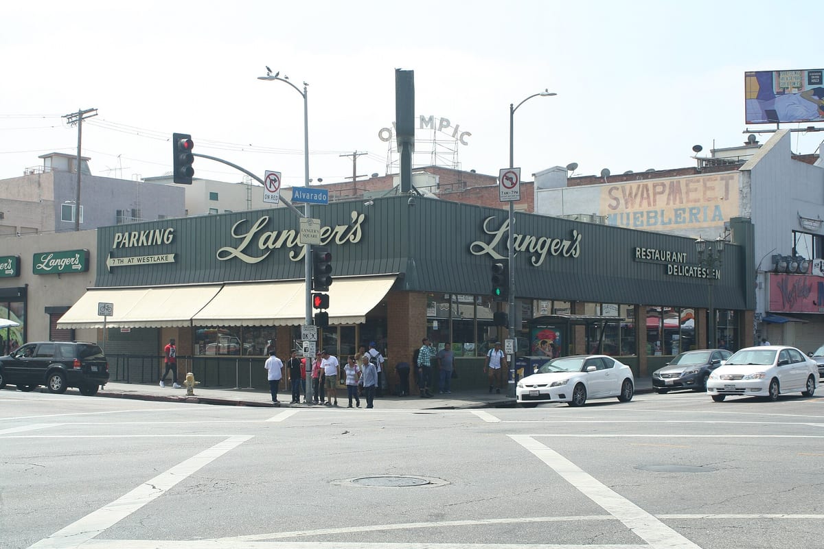 Langer's Delicatessen-Restaurant on the corner of Alvarado and 7th, in the Westlake neighborhood of Los Angeles